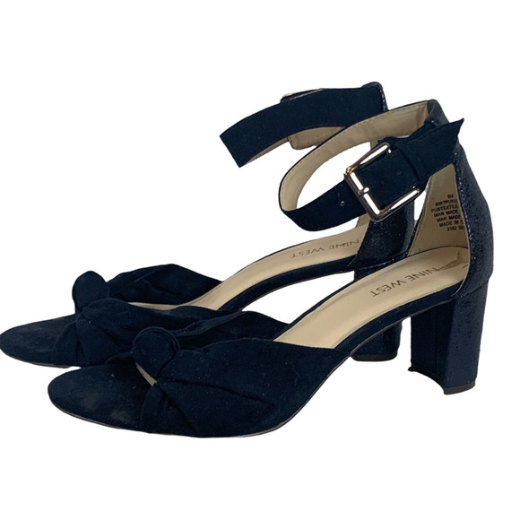 Nine West Womens Pure Love Ankle Strap Sandals Blue Buckle Block Heels 8 M - Picture 3 of 12